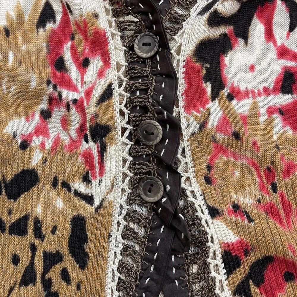 Zozo Knit Cardigan Sweater Linen Blend Size L Button Front Floral Thin - Picture 4 of 10
